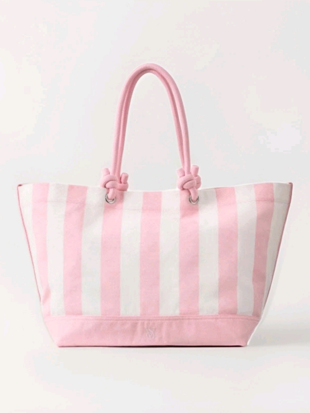 Victoria's Secret Pink & White Striped Canvas Tote Bag Heritage Stripe Rope